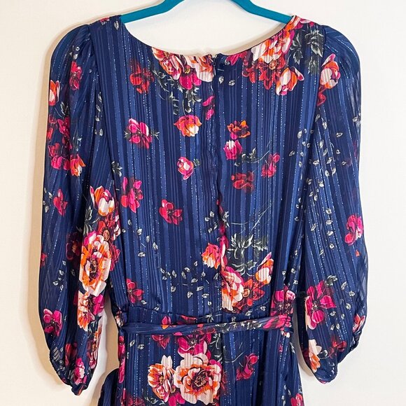 DKNY Women's Asymmetrical Hem Faux Wrap Floral Holiday Dress - Size 16 - Picture 6 of 6